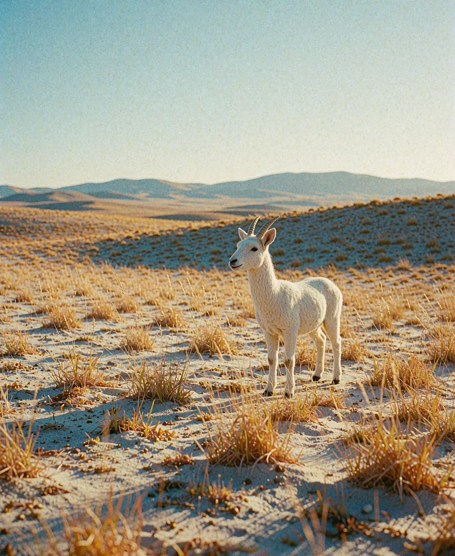 White felt ger with an orange door on golden Mongolian grassland beneath distant hills